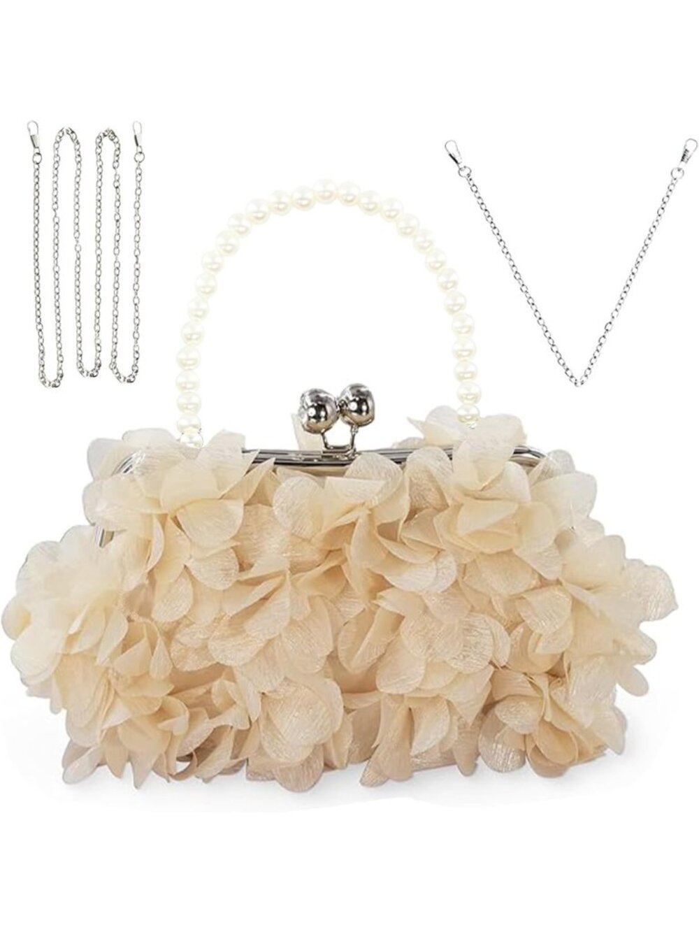 Elegant Floral Evening Clutch Purse with Detachable Chain for Wedding & Party